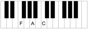 Piano leren spelen zonder noten F akkoord